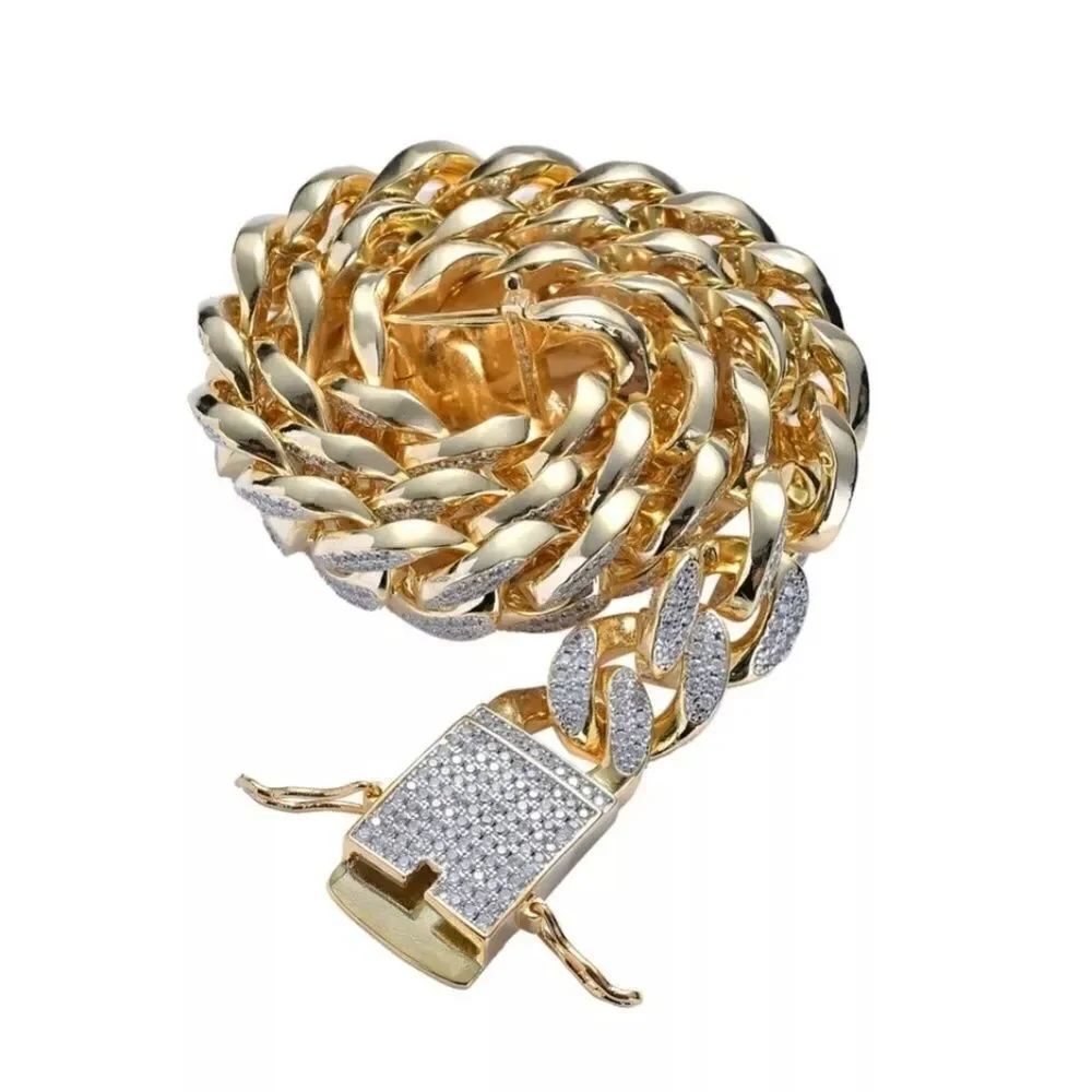 Gold 18" Diamond Simulate Cuban Link Choker Chain - Picture 3 of 4